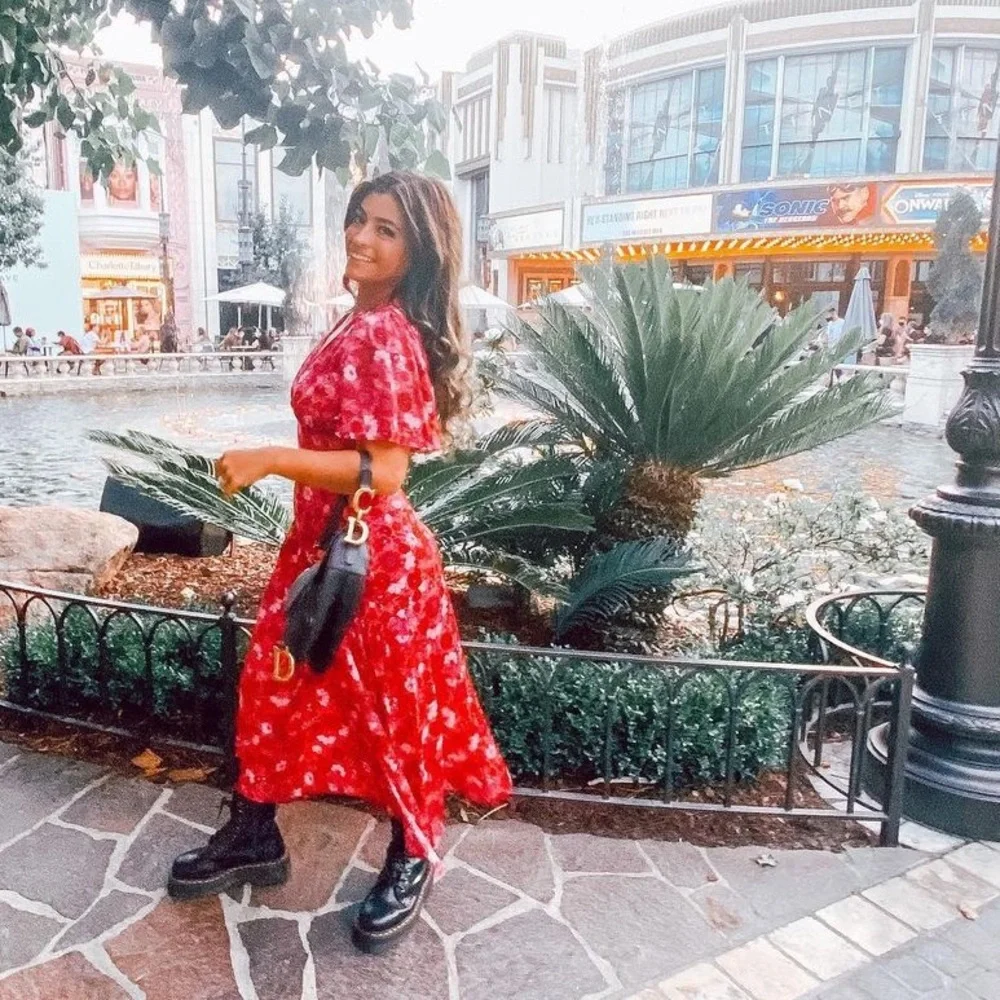 Topshop Willow Pink Floral Angel Sleeve Midi Dress US 4 UK 8 - Picture 8 of 9